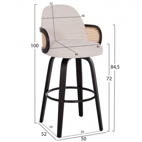 ΣΚΑΜΠΟ ΜΠΑΡ ΠΕΡΙΣΤΡΕΦΟΜΕΝΟ BECKER PLYWOOD ΜΑΥΡΟ ΕΚΡΟΥ ΥΦΑΣΜΑ 50x52x100Υ