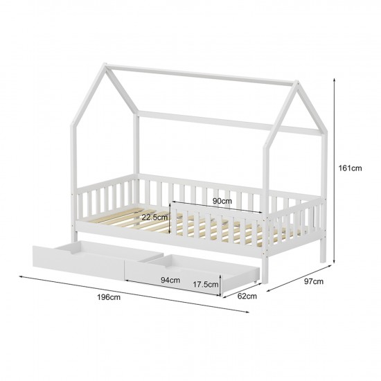 ΚΡΕΒΑΤΙ ΠΑΙΔΙΚΟ ΜΕ ΣΥΡΤΑΡΙΑ PHYLLIS τ.MONTESSORI ΛΕΥΚΟ 196x97x161Υεκ.