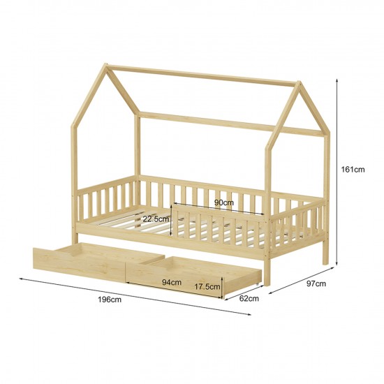 ΚΡΕΒΑΤΙ ΠΑΙΔΙΚΟ ΜΕ ΣΥΡΤΑΡΙΑ PHYLLIS τ.MONTESSORI ΦΥΣΙΚΟ 196x97x161Υεκ.
