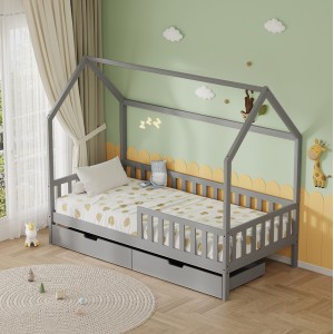 ΚΡΕΒΑΤΙ ΠΑΙΔΙΚΟ ΜΕ ΣΥΡΤΑΡΙΑ PHYLLIS  τ.MONTESSORI ΓΚΡΙ 196x97x161Υεκ.