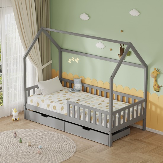 ΚΡΕΒΑΤΙ ΠΑΙΔΙΚΟ ΜΕ ΣΥΡΤΑΡΙΑ PHYLLIS  τ.MONTESSORI ΓΚΡΙ 196x97x161Υεκ.