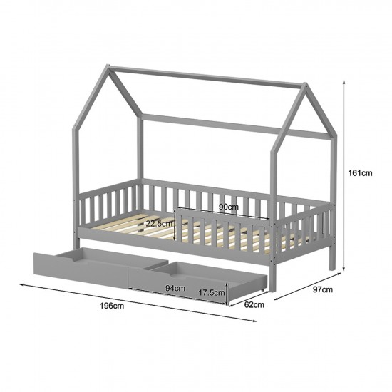 ΚΡΕΒΑΤΙ ΠΑΙΔΙΚΟ ΜΕ ΣΥΡΤΑΡΙΑ PHYLLIS  τ.MONTESSORI ΓΚΡΙ 196x97x161Υεκ.
