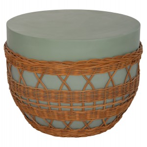 ΤΡΑΠΕΖΙ ΣΑΛΟΝΙΟΥ VILHENA FIBER CEMENT ΠΡΑΣΙΝΟ-RATTAN ΦΥΣΙΚΟ Φ56x47Υεκ.