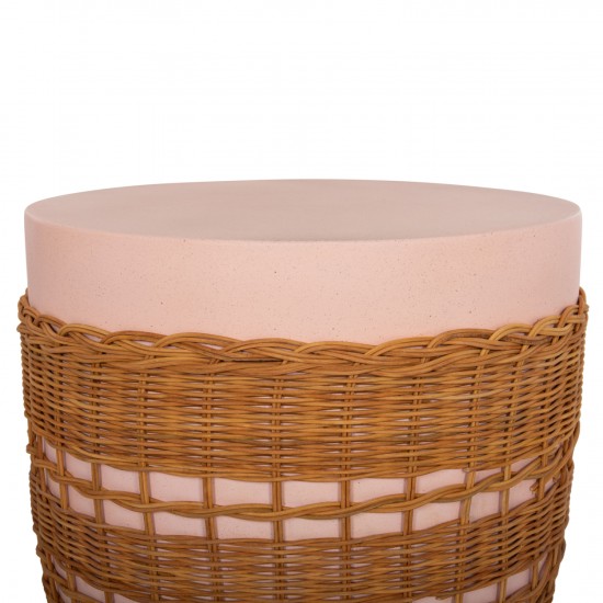 ΒΟΗΘΗΤΙΚΟ ΤΡΑΠΕΖΙ VILHENA FIBER CEMENT ΡΟΖ-RATTAN ΦΥΣΙΚΟ Φ44.5x45Υεκ.