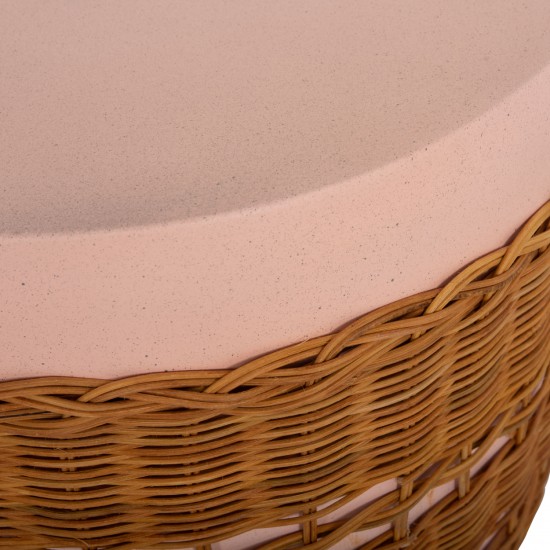 ΒΟΗΘΗΤΙΚΟ ΤΡΑΠΕΖΙ VILHENA FIBER CEMENT ΡΟΖ-RATTAN ΦΥΣΙΚΟ Φ44.5x45Υεκ.