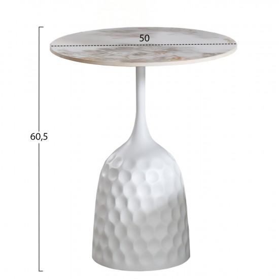 ΤΡΑΠΕΖΙ ΣΑΛΟΝΙΟΥ LONGSTEM ΒΑΣΗ ΛΕΥΚΗ SINTERED STONE CALACATA GOLD Φ50