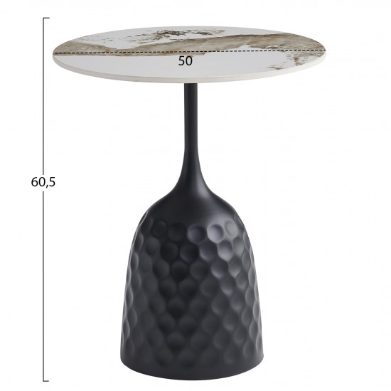 ΤΡΑΠΕΖΙ ΣΑΛΟΝΙΟΥ LONGSTEM ΒΑΣΗ ΜΑΥΡΗ SINTERED STONE PANDORA SCHEME Φ50