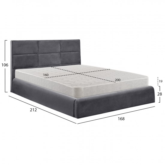 ΚΡΕΒΑΤΙ ΔΙΠΛΟ & ΣΤΡΩΜΑ BRILEY ΓΚΡΙ ΒΕΛΟΥΔΟ ΜΕ ΑΠΟΘΗΚΕΥΤΙΚΟ ΧΩΡΟ--ΓΙΑ 160x200εκ