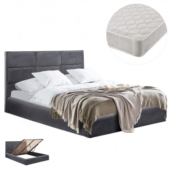 ΚΡΕΒΑΤΙ ΔΙΠΛΟ & ΣΤΡΩΜΑ BRILEY ΓΚΡΙ ΒΕΛΟΥΔΟ ΜΕ ΑΠΟΘΗΚΕΥΤΙΚΟ ΧΩΡΟ--ΓΙΑ 160x200εκ