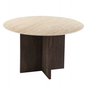 ΤΡΑΠΕΖΙ ΤΡΑΠΕΖΑΡΙΑΣ ΣΤΡΟΓΓΥΛΟ SKY ΚΕΡΑΜΙΚΟ TOP ΟΨΗ ΤΡΑΒΕΡΤΙΝΑΣ Φ120x76Υεκ