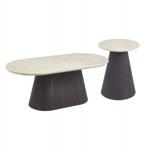 ΣΕΤ 2ΤΜΧ ΤΡΑΠΕΖΙΑ ΣΑΛΟΝΙΟΥ CATER ΚΕΡΑΜΙΚΟ TOP ΟΨΗ ΤΡΑΒΕΡΤΙΝΑΣ-MDF ΒΑΣΗ ΚΑΦΕ