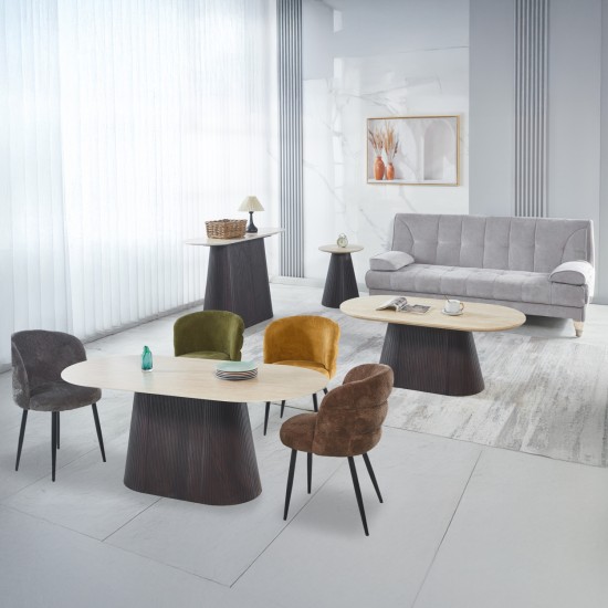 ΣΕΤ 3 ΤΡΑΠΕΖΙΑ & 1 ΚΟΝΣΟΛΑ CATER ΚΕΡΑΜΙΚΟ TOP ΟΨΗ ΤΡΑΒΕΡΤΙΝΑΣ-MDF ΒΑΣΗ ΚΑΦΕ