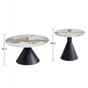 ΣΕΤ 2 ΤΡΑΠΕΖΙΑ ΣΑΛΟΝΙΟΥ JEN ΜΕΤΑΛΛΟ ΜΑΥΡΟ-SINTERED STONE PANDORA Φ50εκ & Φ70εκ