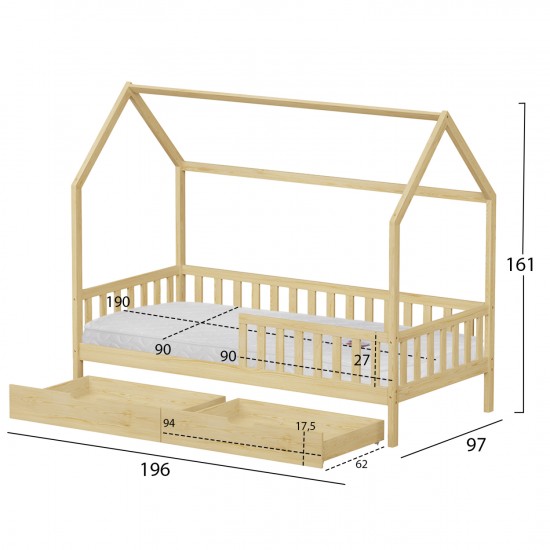ΚΡΕΒΑΤΙ ΠΑΙΔΙΚΟ ΜΕ ΣΥΡΤΑΡΙΑ PHYLLIS ΞΥΛΟ ΠΕΥΚΟΥ ΦΥΣΙΚΟ--ΜΕ ΣΤΡΩΜΑ 90x190εκ