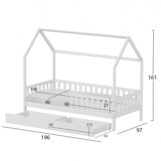 ΚΡΕΒΑΤΙ ΠΑΙΔΙΚΟ ΜΕ ΣΥΡΤΑΡΙΑ PHYLLIS ΞΥΛΟ ΠΕΥΚΟΥ ΛΕΥΚΟ--ΜΕ ΣΤΡΩΜΑ 90x190εκ