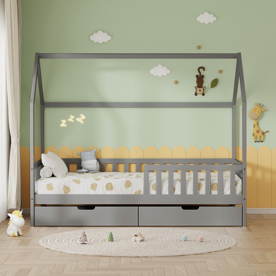 ΚΡΕΒΑΤΙ ΠΑΙΔΙΚΟ ΜΕ ΣΥΡΤΑΡΙΑ PHYLLIS ΞΥΛΟ ΠΕΥΚΟΥ ΓΚΡΙ--ΜΕ ΣΤΡΩΜΑ 90x190εκ