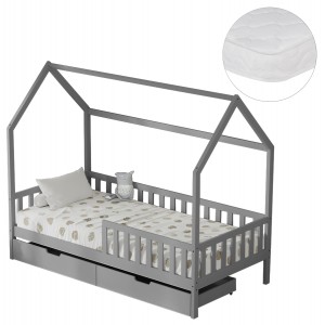 ΚΡΕΒΑΤΙ ΠΑΙΔΙΚΟ ΜΕ ΣΥΡΤΑΡΙΑ PHYLLIS ΞΥΛΟ ΠΕΥΚΟΥ ΓΚΡΙ--ΜΕ ΣΤΡΩΜΑ 90x190εκ