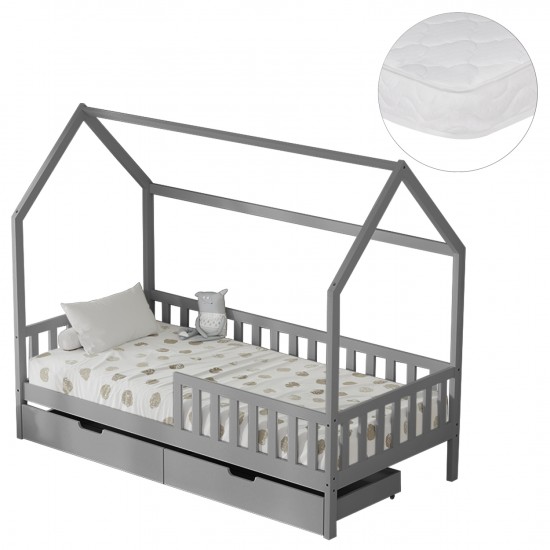 ΚΡΕΒΑΤΙ ΠΑΙΔΙΚΟ ΜΕ ΣΥΡΤΑΡΙΑ PHYLLIS ΞΥΛΟ ΠΕΥΚΟΥ ΓΚΡΙ--ΜΕ ΣΤΡΩΜΑ 90x190εκ