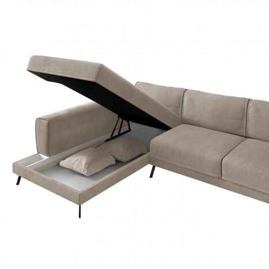 ΚΑΝΑΠΕΣ ΚΡΕΒΑΤΙ ΑΡΙΣΤΕΡΗ ΓΩΝΙΑ ZENORA ΜΠΕΖ ΥΦΑΣΜΑ 304x212x80Υεκ