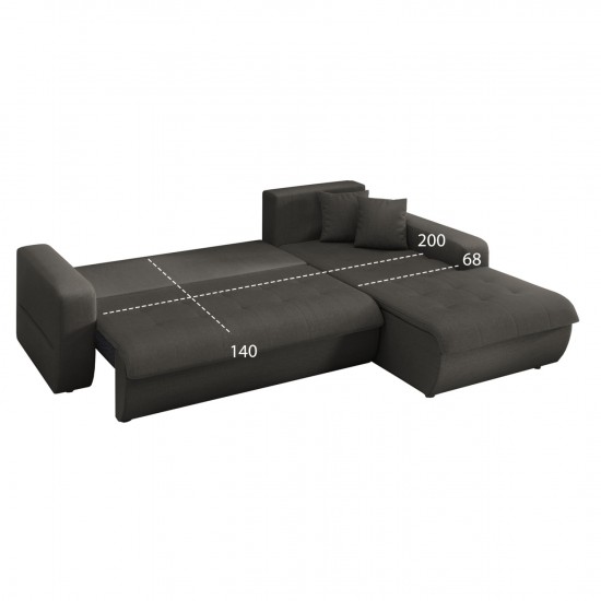 ΚΑΝΑΠΕΣ ΚΡΕΒΑΤΙ ΔΕΞΙΑ ΓΩΝΙΑ KANSO ΓΚΡΙ ΥΦΑΣΜΑ 244x188x80Υεκ