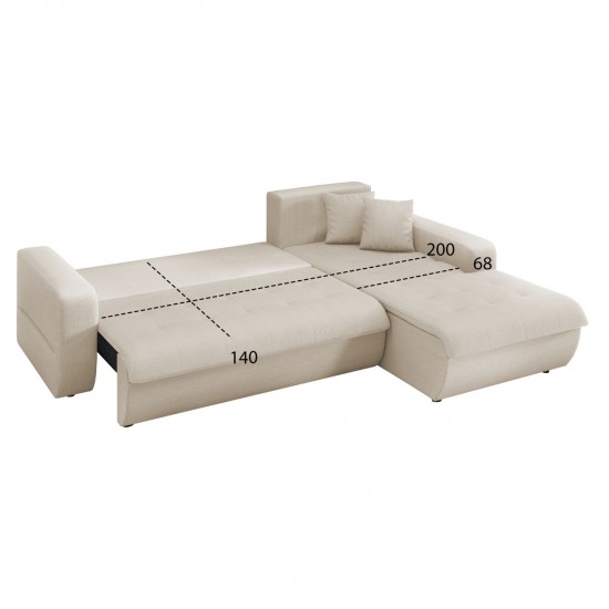 ΚΑΝΑΠΕΣ ΚΡΕΒΑΤΙ ΔΕΞΙΑ ΓΩΝΙΑ KANSO ΜΠΕΖ ΥΦΑΣΜΑ 244x188x80Υεκ