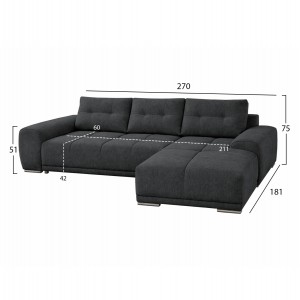 ΚΑΝΑΠΕΣ ΚΡΕΒΑΤΙ ΔΕΞΙΑ ΓΩΝΙΑ COMFYRA ΓΚΡΙ ΥΦΑΣΜΑ 270x181x75Υεκ