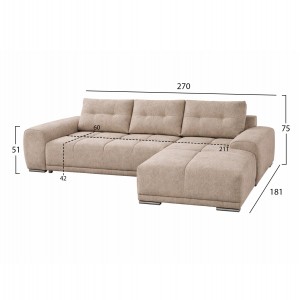 ΚΑΝΑΠΕΣ ΚΡΕΒΑΤΙ ΔΕΞΙΑ ΓΩΝΙΑ COMFYRA ΜΠΕΖ ΥΦΑΣΜΑ 270x181x75Υεκ