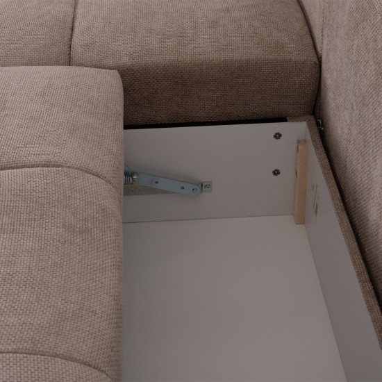 ΚΑΝΑΠΕΣ ΚΡΕΒΑΤΙ ΑΡΙΣΤΕΡΗ ΓΩΝΙΑ COMFYRA ΜΠΕΖ ΥΦΑΣΜΑ 268x180x83Υεκ