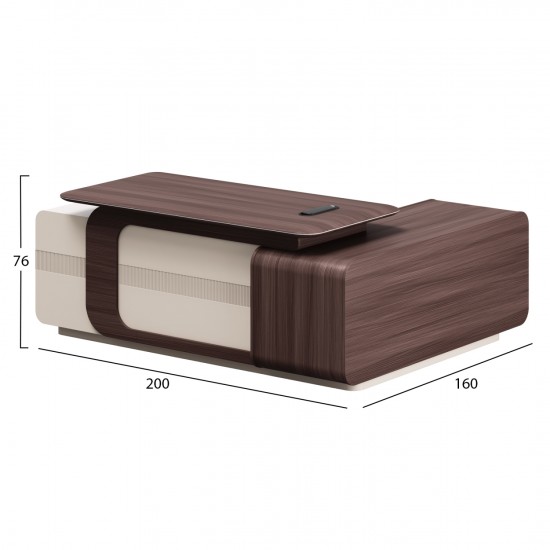 ΓΡΑΦΕΙΟ ΑΡΙΣΤΕΡΗ ΓΩΝΙΑ ΣΕΙΡΑ PRESIDENT  ΜΕΛΑΜΙΝΗ ΣΕ ΚΑΡΥΔΙ-ΜΠΕΖ 200x160x76Υεκ