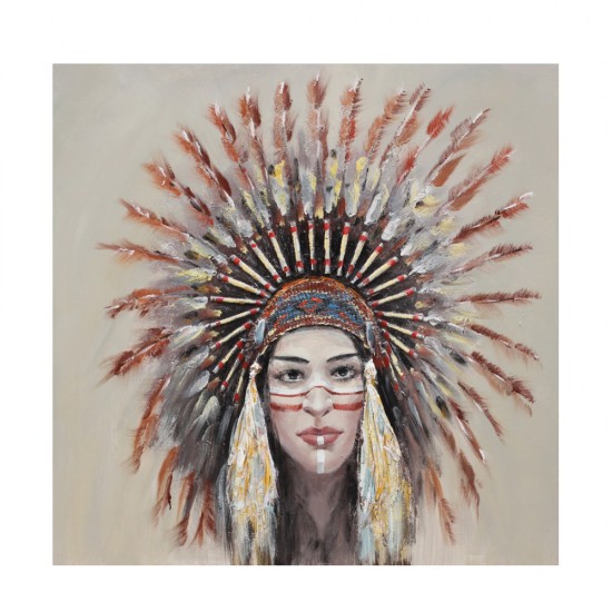 INDIAN GIRL ΠΙΝΑΚΑΣ ΔΙΑΚΟΣΜΗΣΗΣ ΚΑΜΒΑΣ ΞΥΛΟ 90x90xH4cm