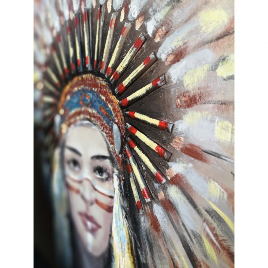 INDIAN GIRL ΠΙΝΑΚΑΣ ΔΙΑΚΟΣΜΗΣΗΣ ΚΑΜΒΑΣ ΞΥΛΟ 90x90xH4cm