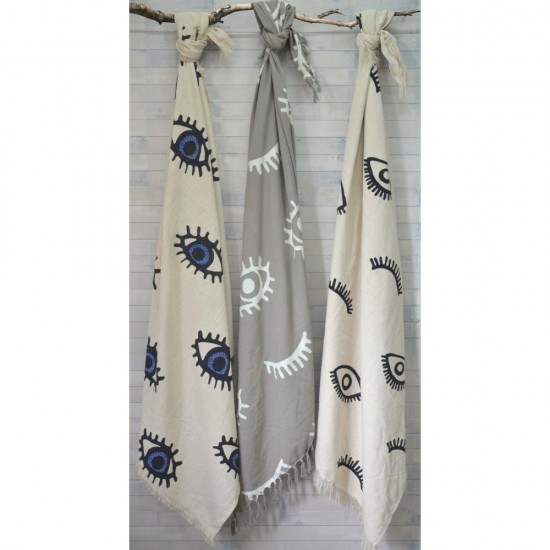 EYES BLUE ΡΙΧΤΑΡΙ ΔΙΑΚΟΣΜΗΤΙΚΟ ΒΑΜΒΑΚΙ ΛΕΥΚΟ ΜΠΛΕ 130x170