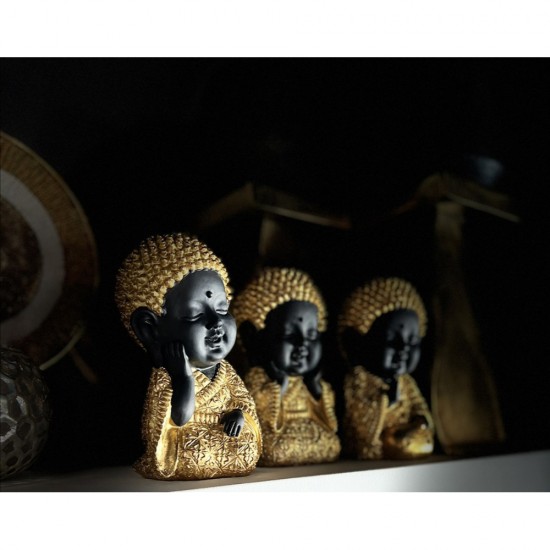 BABY BUDDHA ΔΙΑΚΟΣΜΗΤΙΚΟ ΒΟΥΔΑΣ POLYRESIN ΧΡΥΣΟ ΜΑΥΡΟ 11,7x10,2xH16,7cm