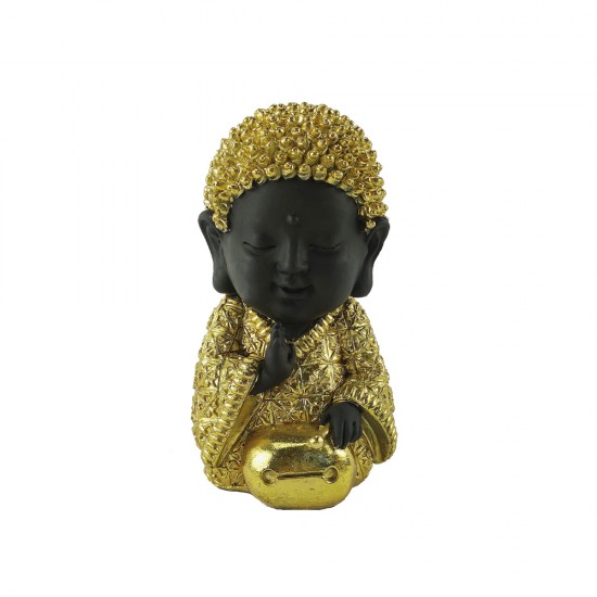 BABY BUDDHA ΔΙΑΚΟΣΜΗΤΙΚΟ ΒΟΥΔΑΣ POLYRESIN ΧΡΥΣΟ ΜΑΥΡΟ 11,7x10,2xH16,7cm