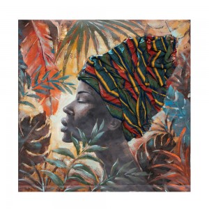 JUNGLE LADY ΠΙΝΑΚΑΣ ΔΙΑΚΟΣΜΗΣΗΣ 80x80x4cm ΚΑΜΒΑΣ ΠΟΛΥΧΡΩΜΟ ΞΥΛΟ