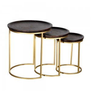 BALA SIDE TABLE SET 3ΤΕΜ ΚΑΦΕ ΧΡΥΣΟ D45-37-33xH48-38-32cm