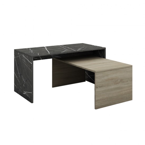 PETRA DUO COFFEE TABLE ΠΕΤΡΑ SONOMA ΣΚΟΥΡΟ 90/80x45xH45/34cm