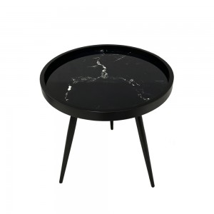MARM SIDE TABLE ΜΑΥΡΟ ΜΕ PATTERN ΜΑΥΡΟ 49.5x49.5x52cm