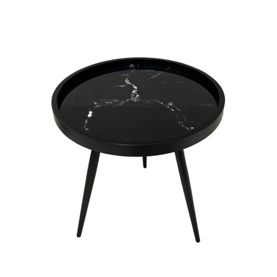 MARM SIDE TABLE ΜΑΥΡΟ ΜΕ PATTERN ΜΑΥΡΟ 49.5x49.5x52cm