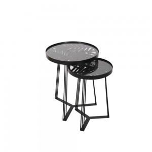 JUNGLE SIDE TABLE SET ΜΑΥΡΟ ΜΕ PATTERN ΜΑΥΡΟ D40-32xH50-45cm