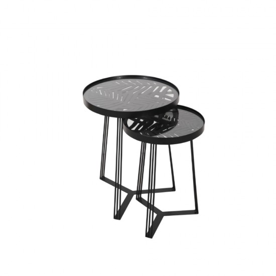 JUNGLE SIDE TABLE SET ΜΑΥΡΟ ΜΕ PATTERN ΜΑΥΡΟ D40-32xH50-45cm