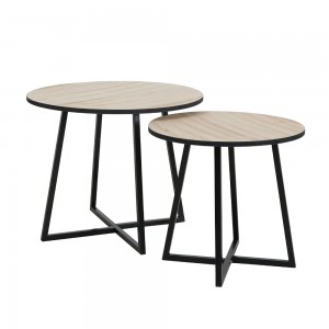 CRUZ SIDE TABLE SET 2ΤΕΜ ΦΥΣΙΚΟ ΜΑΥΡΟ D50-40xH40-37cm