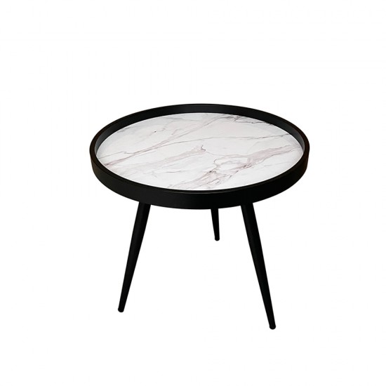 MARM SIDE TABLE MDF ΛΕΥΚΟ ΜΕ PATTERN MDF ΜΑΥΡΟ 49.5x49.5x52cm