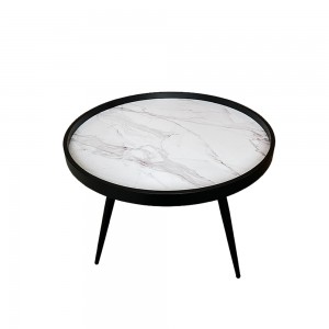 MARM COFFEE TABLE MDF ΛΕΥΚΟ ΜΕ PATTERN MDF ΜΑΥΡΟ 60x60x45cm