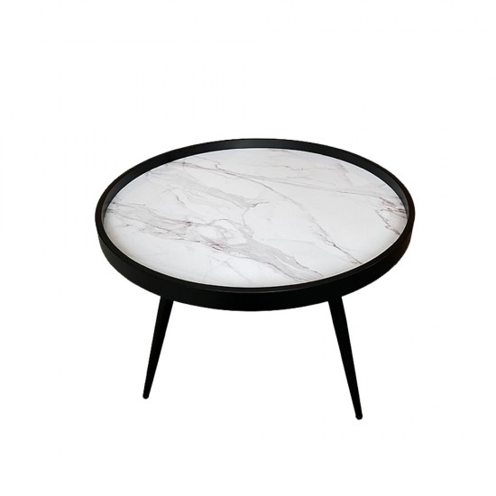 MARM COFFEE TABLE MDF ΛΕΥΚΟ ΜΕ PATTERN MDF ΜΑΥΡΟ 60x60x45cm