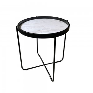 ALABASTER SIDE TABLE ΛΕΥΚΟ ΜΕ PATTERN ΜΑΥΡΟ D53xH55cm