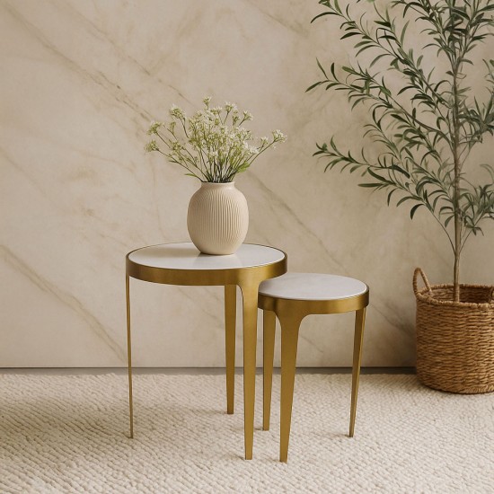 STICKS SIDE TABLE SET 2ΤΕΜ ΛΕΥΚΟ ΧΡΥΣΟ 37x37x54.5cm