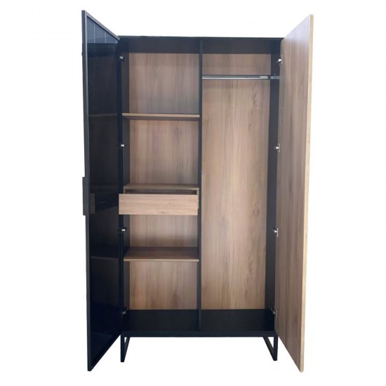 MYSTERY ΝΤΟΥΛΑΠΑ 2ΠΟΡΤΕΣ ΦΥΣΙΚΟ ΣΚΟΥΡΟ ΜΑΥΡΟ 104x39x210cm