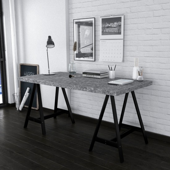 CAVALLETTO ΓΡΑΦΕΙΟ CEMENT ΜΑΥΡΟ 140x75x74cm