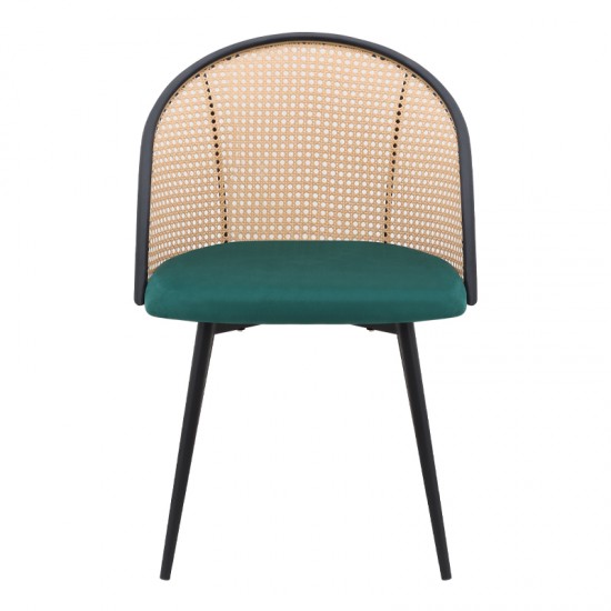 Καρέκλα τραπεζαρίας Jacob pe rattan - κυπαρισσί βελούδο - μεταλλικό μαύρο πόδι 52x50x77εκ.